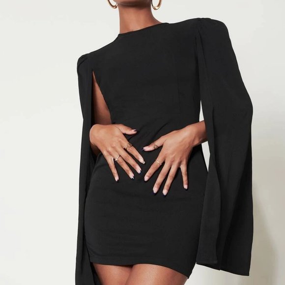 Chic as Ever Black Open Back Zip Up Cloak Sleeve Mini Dress - Picture 5 of 6
